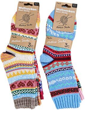 Women’s Wool Blend Winter Socks, 6 Pack Colorful Fair Isle Crew, Size 9-11, New